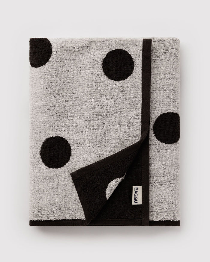 Bath Towel - Cream and Black Polka Dot
