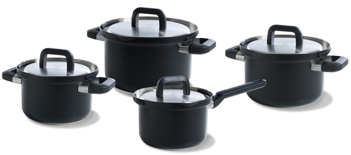 BK Pannenset Flow Cool Zwart 4-delig - RVS - Kookpan ø 16, 18, 20 cm & Steelpan ø 16 cm