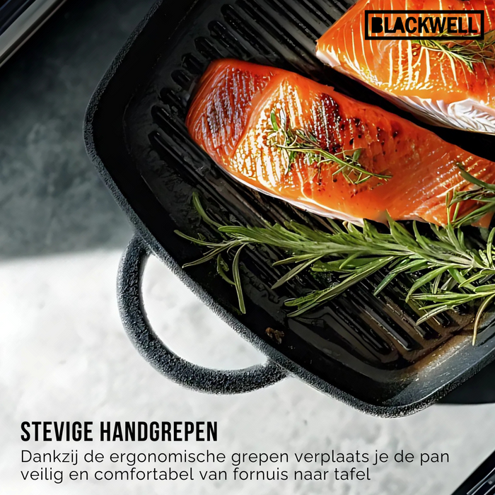 Blackwell Grillpan Gietijzer Cast Iron 23 x 23 cm - geschikt voor alle warmtebronnen - zonder anti-aanbaklaag