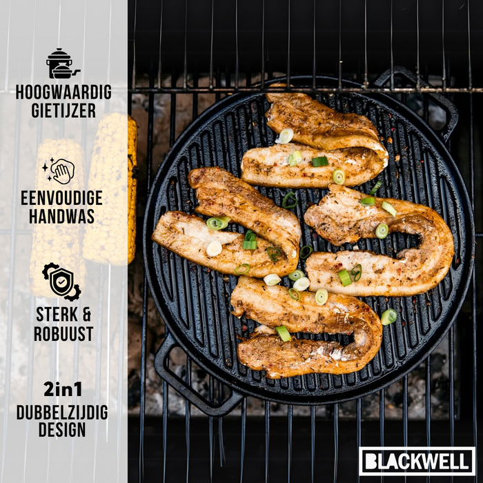 Blackwell Grillplaat BBQ / Bakplaat Gietijzer ø 30 cm - zonder anti-aanbaklaag 2-zijdig