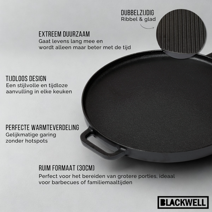 Blackwell Grillplaat BBQ / Bakplaat Gietijzer ø 30 cm - zonder anti-aanbaklaag 2-zijdig