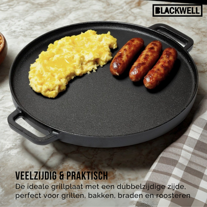 Blackwell Grillplaat BBQ / Bakplaat Gietijzer ø 30 cm - zonder anti-aanbaklaag 2-zijdig