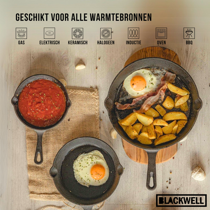 Blackwell Koekenpan Skillet Gietijzer ø 20 cm - geschikt voor alle warmtebronnen - zonder anti-aanbaklaag