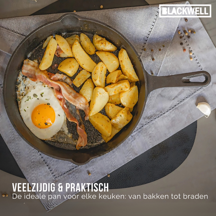 Blackwell Koekenpan Skillet Gietijzer ø 25 cm - geschikt voor alle warmtebronnen - zonder anti-aanbaklaag