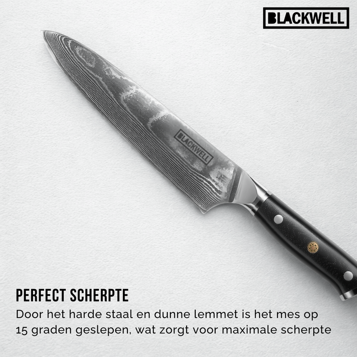 Blackwell Koksmes Japanse stijl - 67 lagen damaststaal - VG10 - 20 cm