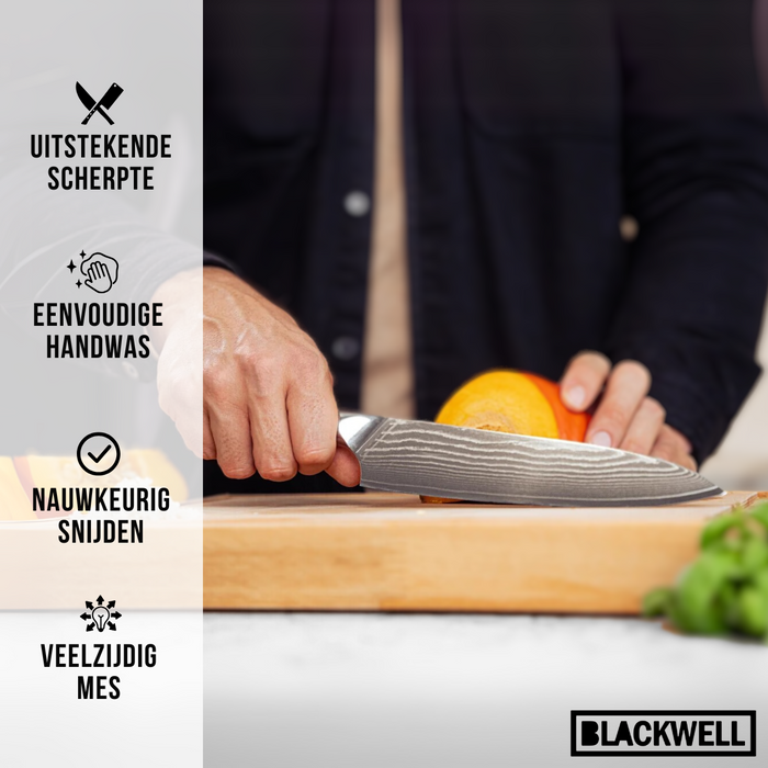 Blackwell Messenset (Koksmes + Groentemes + Officemes) - Japanse stijl - 67 lagen damaststaal - VG10 - 3-delig