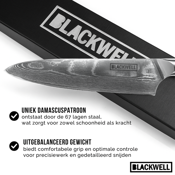 Blackwell Messenset (Koksmes + Officemes) - Japanse stijl - 67 lagen damaststaal - VG10 - 2-delig