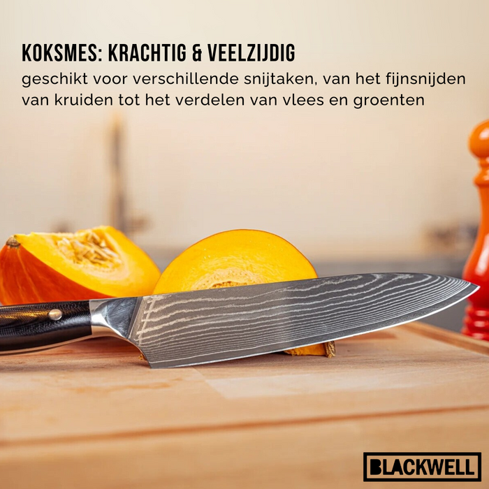 Blackwell Messenset (Koksmes + Officemes) - Japanse stijl - 67 lagen damaststaal - VG10 - 2-delig