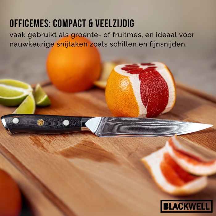 Blackwell Messenset (Koksmes + Santokumes + Nakirimes + Officemes) - Japanse stijl - 67 lagen damaststaal - VG10 - 4-delig