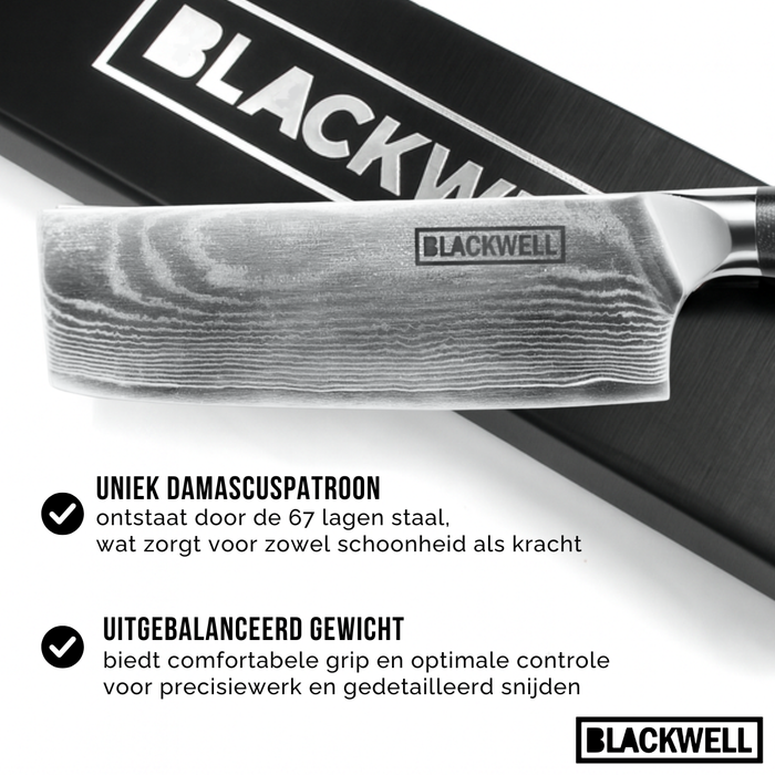 Blackwell Nakirimes Groentemes Japanse stijl - 67 lagen damaststaal - VG10 - 17,5 cm