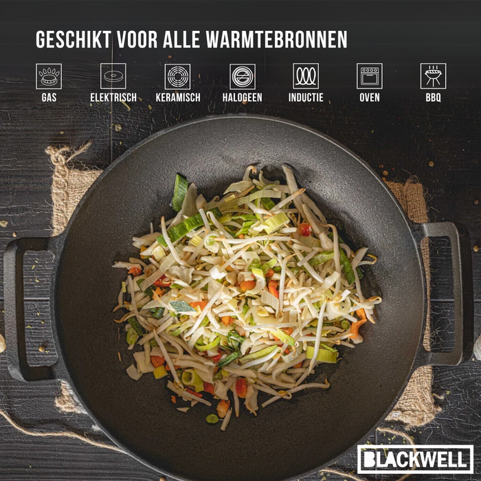 Blackwell Wokpan / Wadjan Gietijzer ø 32 cm / 3.3 liter - geschikt voor alle warmtebronnen - zonder anti-aanbaklaag