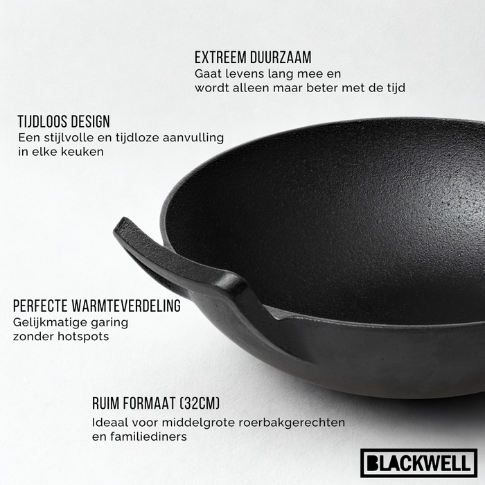 Blackwell Wokpan / Wadjan Gietijzer ø 32 cm / 3.3 liter - geschikt voor alle warmtebronnen - zonder anti-aanbaklaag