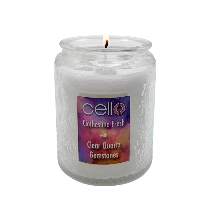 Cello - Gemstone Candle 200g - Clothesline Fresh with Clear Quartz