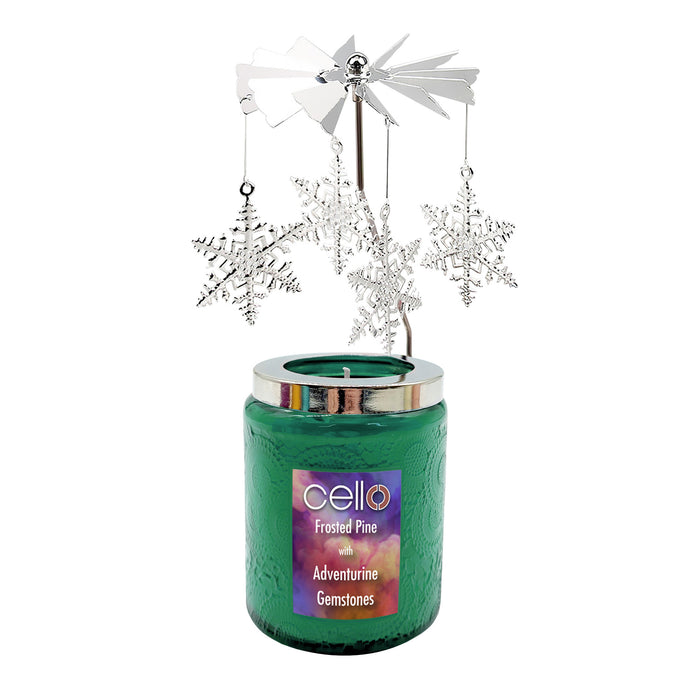 Cello - Gemstone Candle 200g with Convection Spinner - Frosted Pine with Aventurine