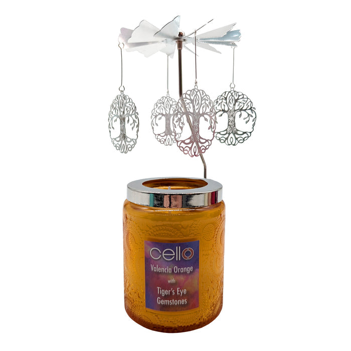 Cello - Gemstone Candle 200g with Convection Spinner - Valencia Orange with Tiger's Eye
