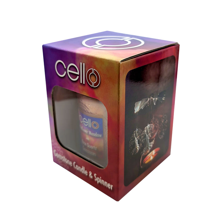 Cello - Gemstone Candle 200g with Convection Spinner - Wildflower Meadow with Rose Quartz