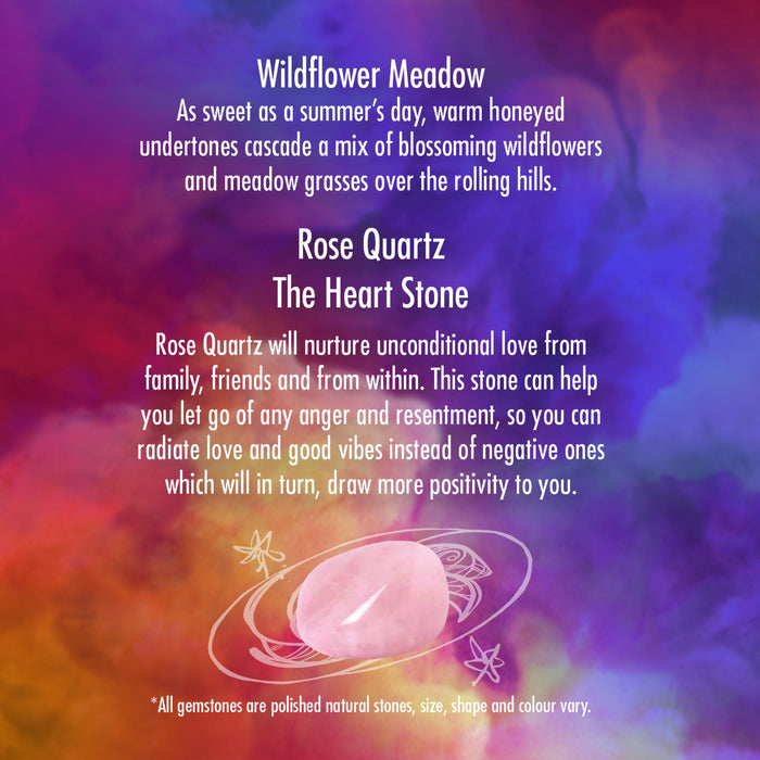Cello - Gemstone Candle 200g with Convection Spinner - Wildflower Meadow with Rose Quartz