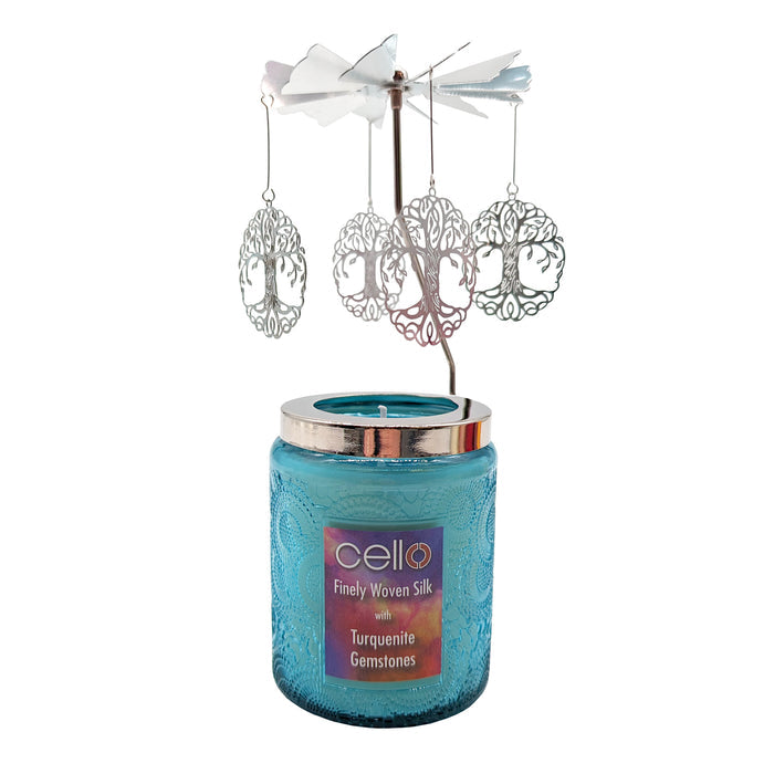 Cello - Gemstone Candle 400g with Convection Spinner - Finely Woven Silk with Turquenite