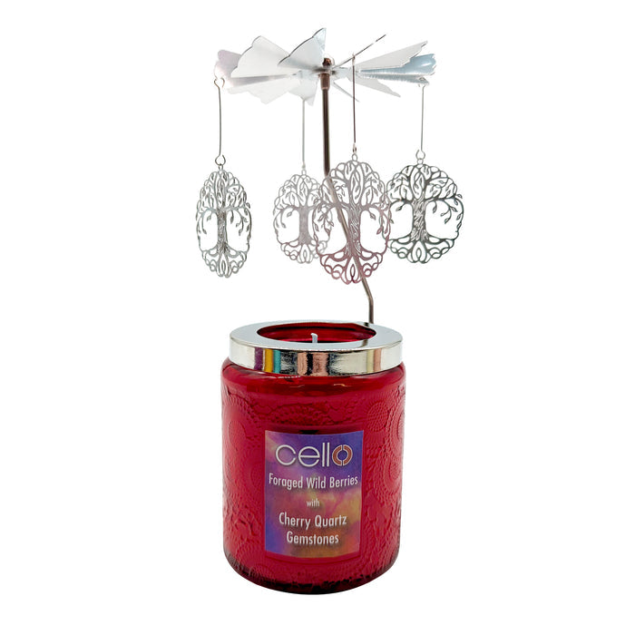 Cello - Gemstone Candle 400g with Convection Spinner - Foraged Wild Berries with Cherry Quartz