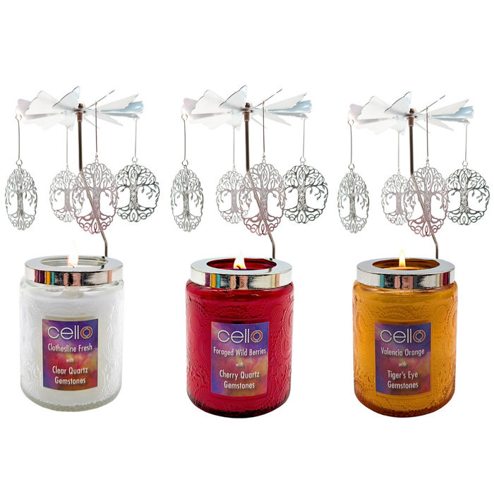 Cello - Gemstone Candle with Convection Spinner Set of 3