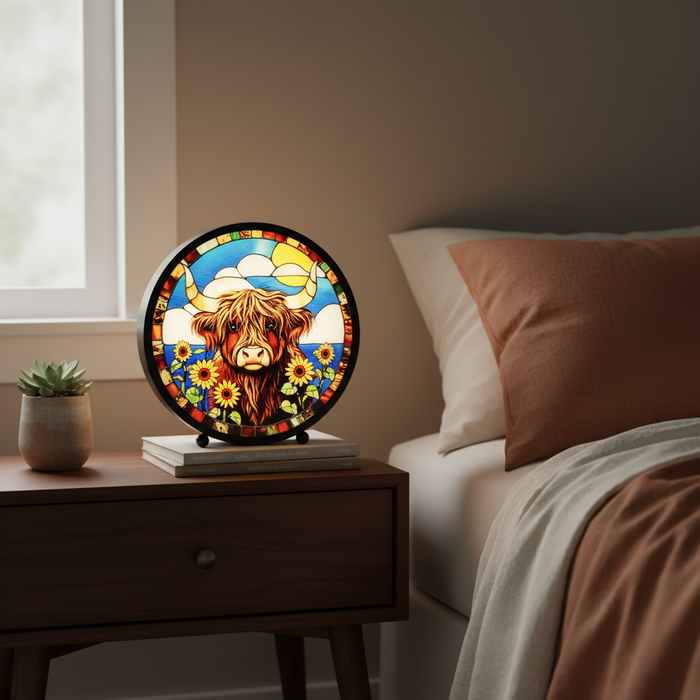 Cello - LED Round - Sunflower Highland Cow