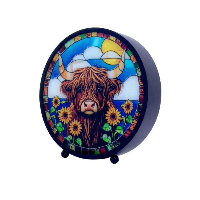 Cello - LED Round - Sunflower Highland Cow