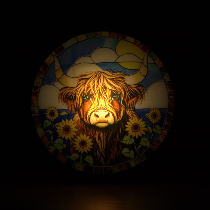 Cello - LED Round - Sunflower Highland Cow