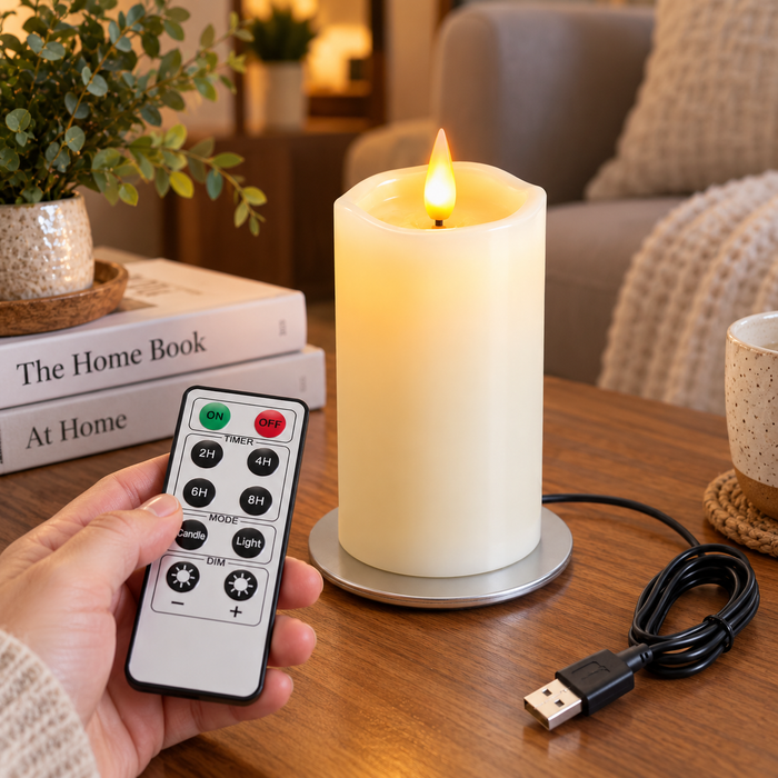 Cello - Living Flame LED Candle Pillar - 16cm