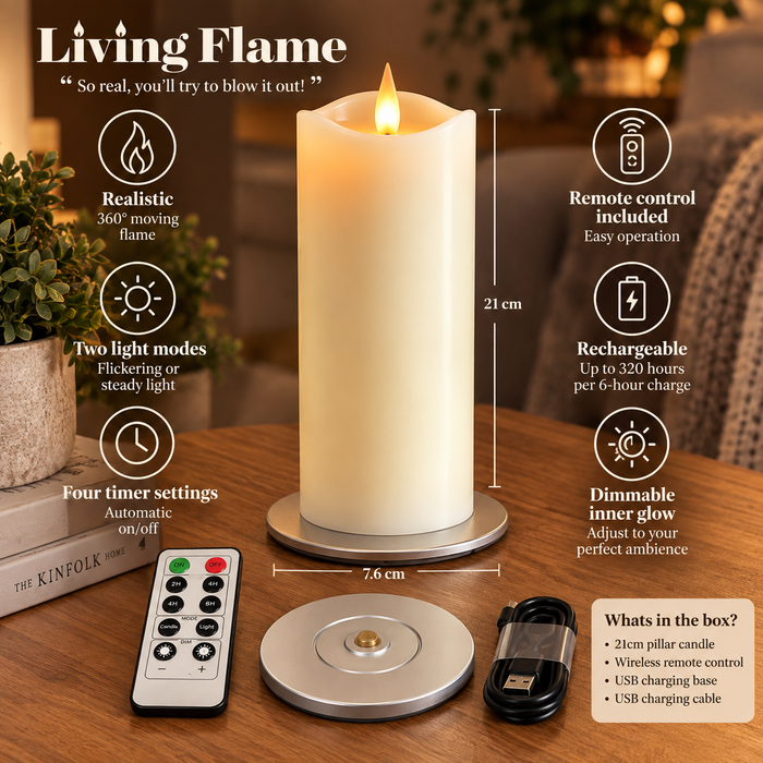 Cello - Living Flame LED Candle Pillar - 20cm