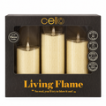 Cello - Living Flame LED Candle Pillar - Set of 3