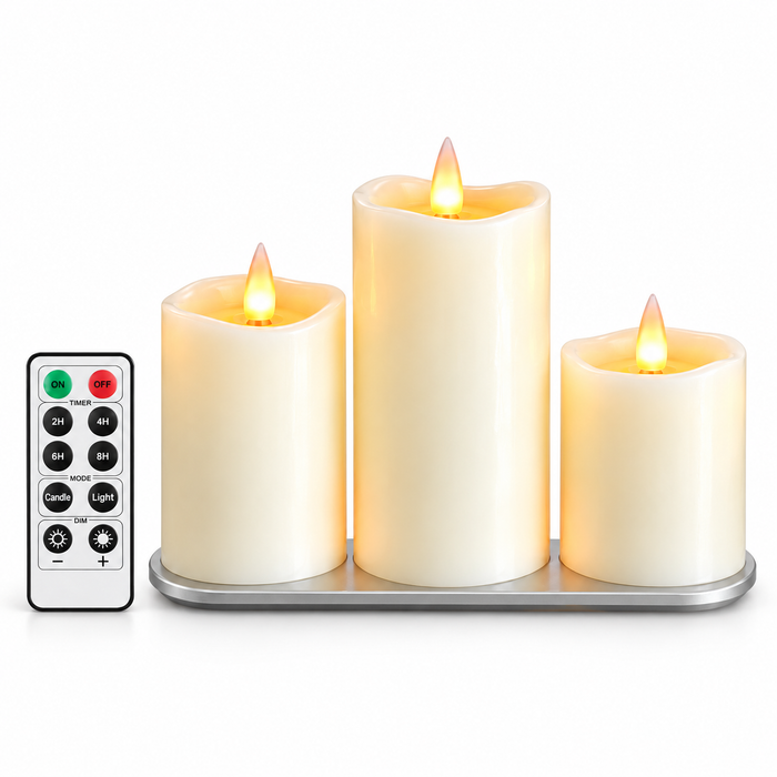 Cello - Living Flame LED Candle Pillar - Set of 3