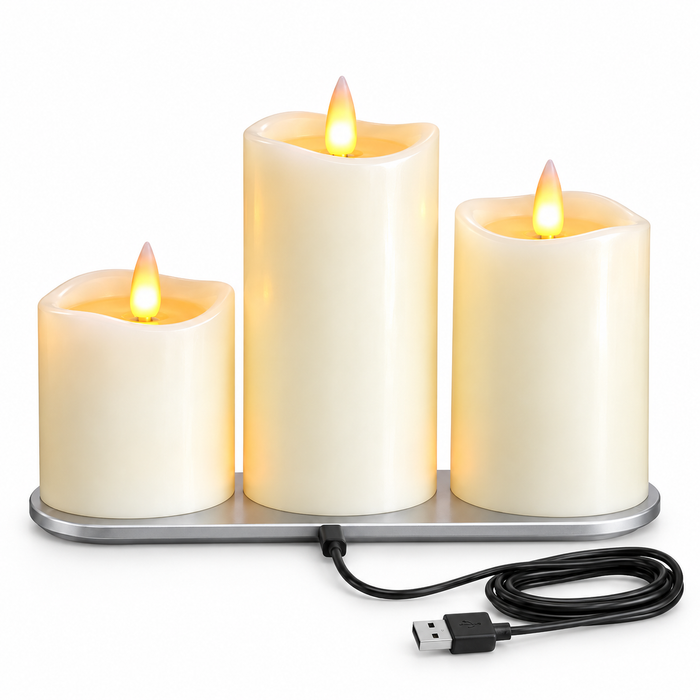 Cello - Living Flame LED Candle Pillar - Set of 3