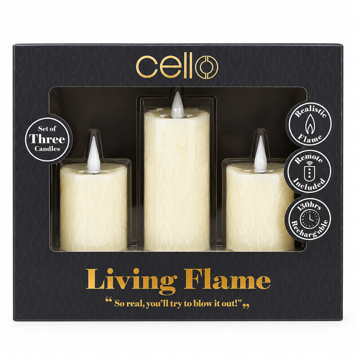 Cello - Living Flame LED Candle Tealight - Set of 3 Votives - Mixed