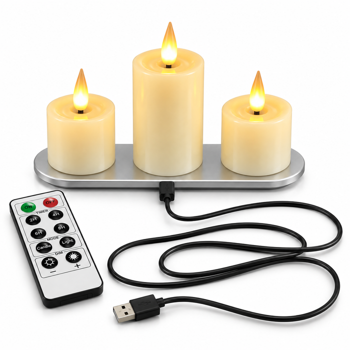 Cello - Living Flame LED Candle Tealight - Set of 3 Votives - Mixed