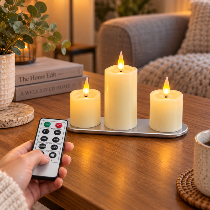 Cello - Living Flame LED Candle Tealight - Set of 3 Votives - Mixed