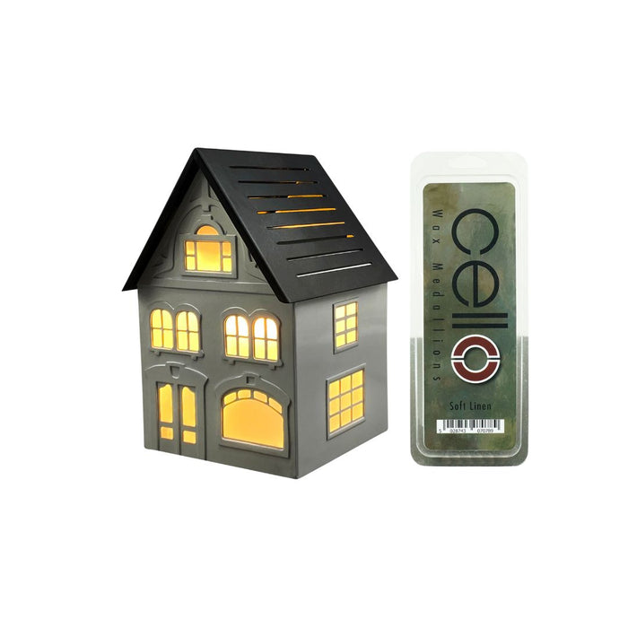 Cello - Mayfair House Electric Melt Burner White & Black with Soft Linen Wax Medallions