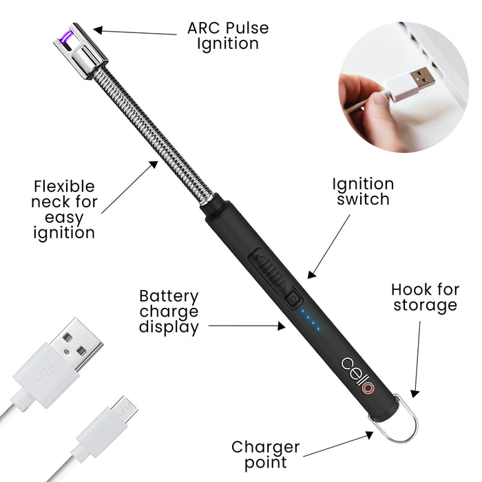 Cello - Rechargeable Electronic Flexible Lighter Black - Set Of 2