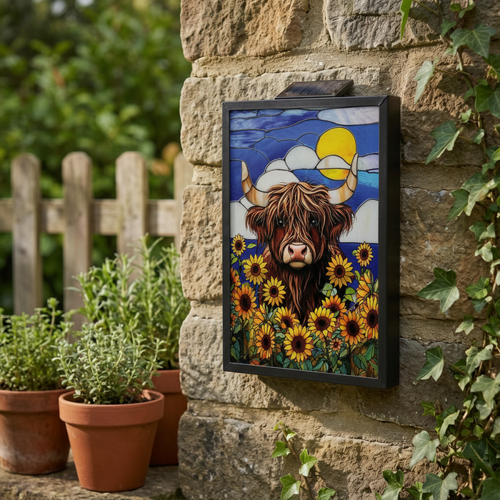 Cello - Solar Wall Art - Sunflower Highland Cow