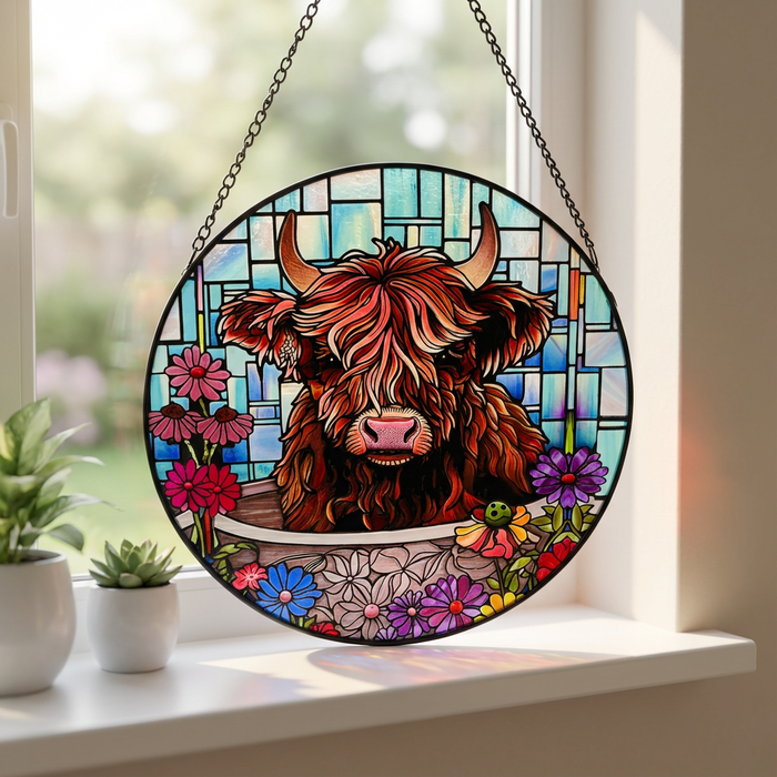 Cello - Suncatcher - Floral Highland Cow