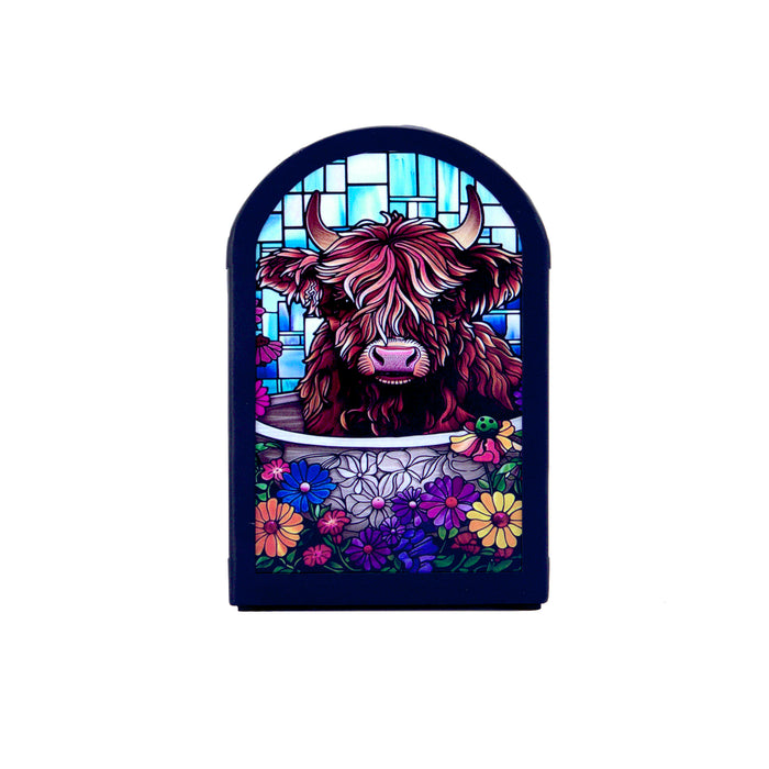 Cello - Tealight Holder - Floral Highland Cow (Arch Shape)