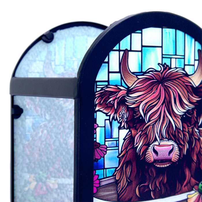 Cello - Tealight Holder - Floral Highland Cow (Arch Shape)