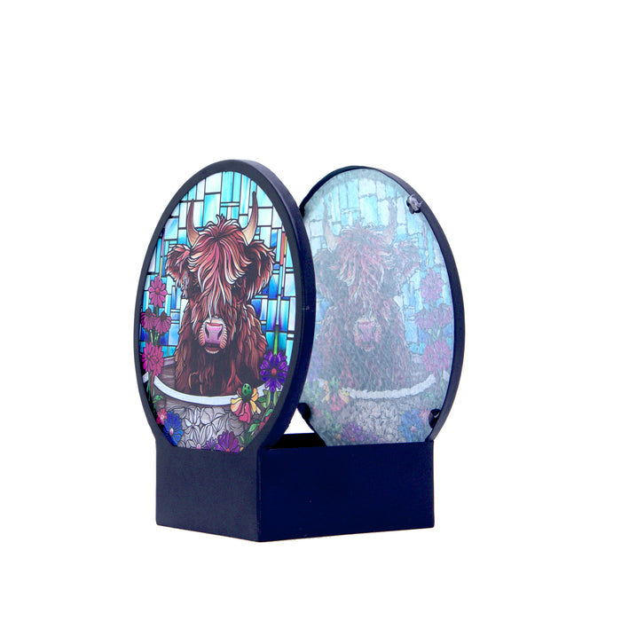 Cello - Tealight Holder - Floral Highland Cow (Circle Shape)