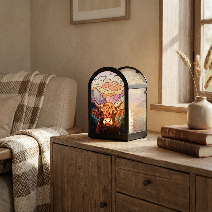 Cello - Tealight Holder - Sunrise Highland Cow (Arch Shape)