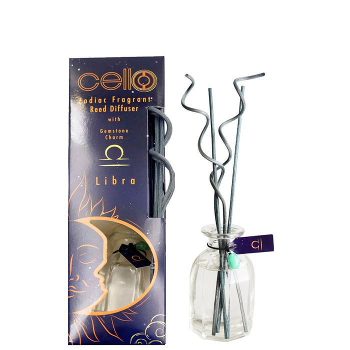 Cello - Zodiac Reed Diffuser 100ml - Libra with Aventurine Gem - Ephemeral Breeze