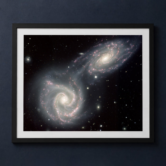Framed print mockup — Colliding Spiral Galaxies