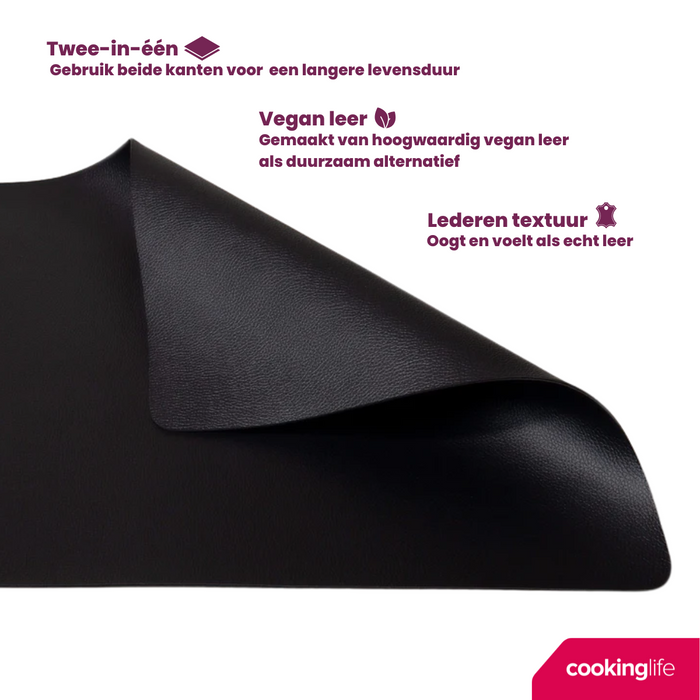 Cookinglife 6 Placemats + 6 Onderzetters - Vegan leer - Zwart