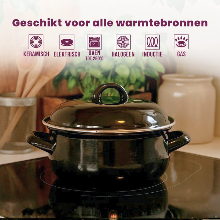 Cookinglife Braadpan met deksel - Emaille - Cooking - ø 28 cm / 6 Liter - geëmailleerde anti-aanbaklaag