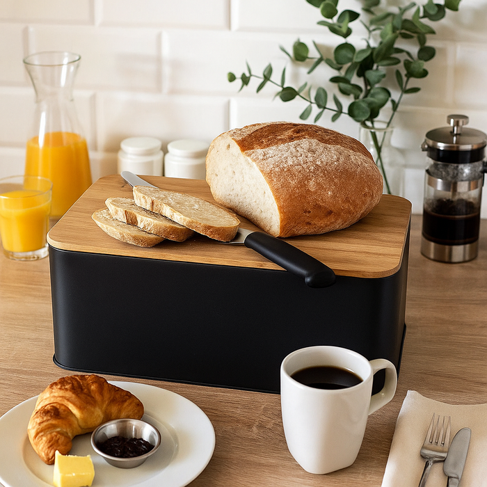 Cookinglife Brooddoos - Broodtrommel met Plank - Mat Zwart