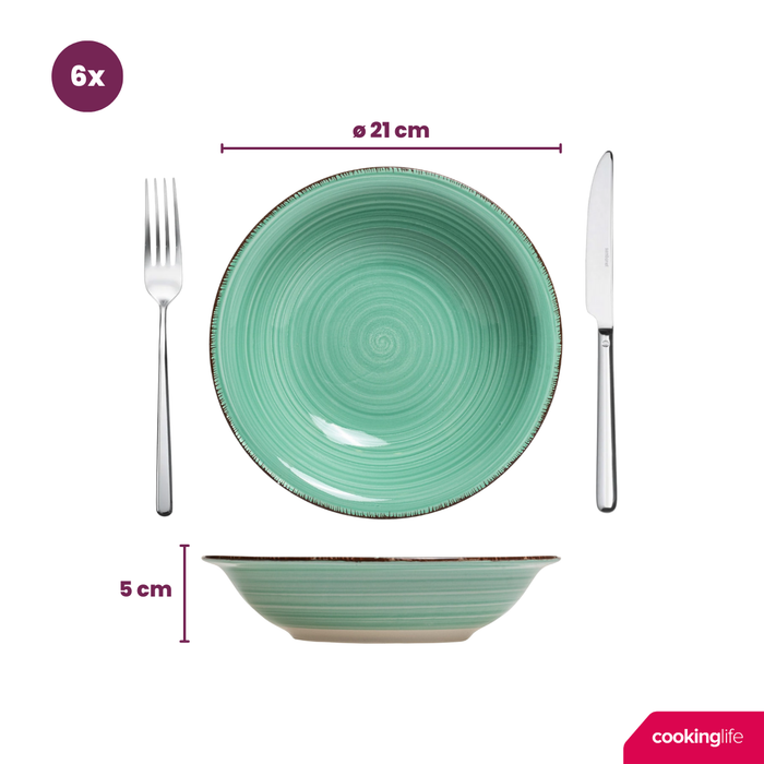 Cookinglife Diepe borden / Pastaborden Delice Groen ø 21 cm - 6 stuks