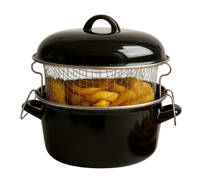 Cookinglife Oliebollenpan - Frituurpan - Braadpan - Emaille - met mand - ø 24 cm / 4 Liter - geëmailleerde anti-aanbaklaag